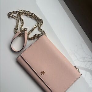 Tory Burch Blush Pink Chain-Link Crossbody Wallet